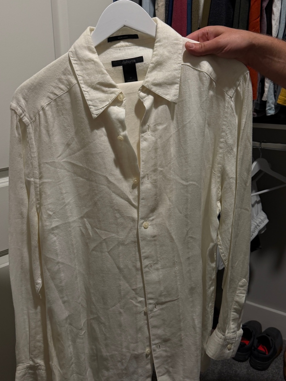 Claiborne Cream Long-Sleeve Button-Up Shirt